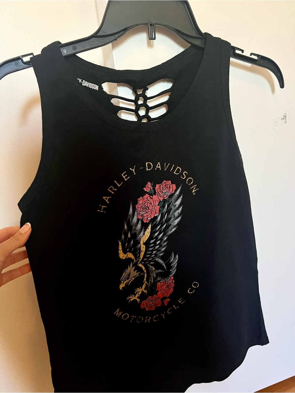 Harley-Davidson Black Tank Top with Eagle and Rose Graphic